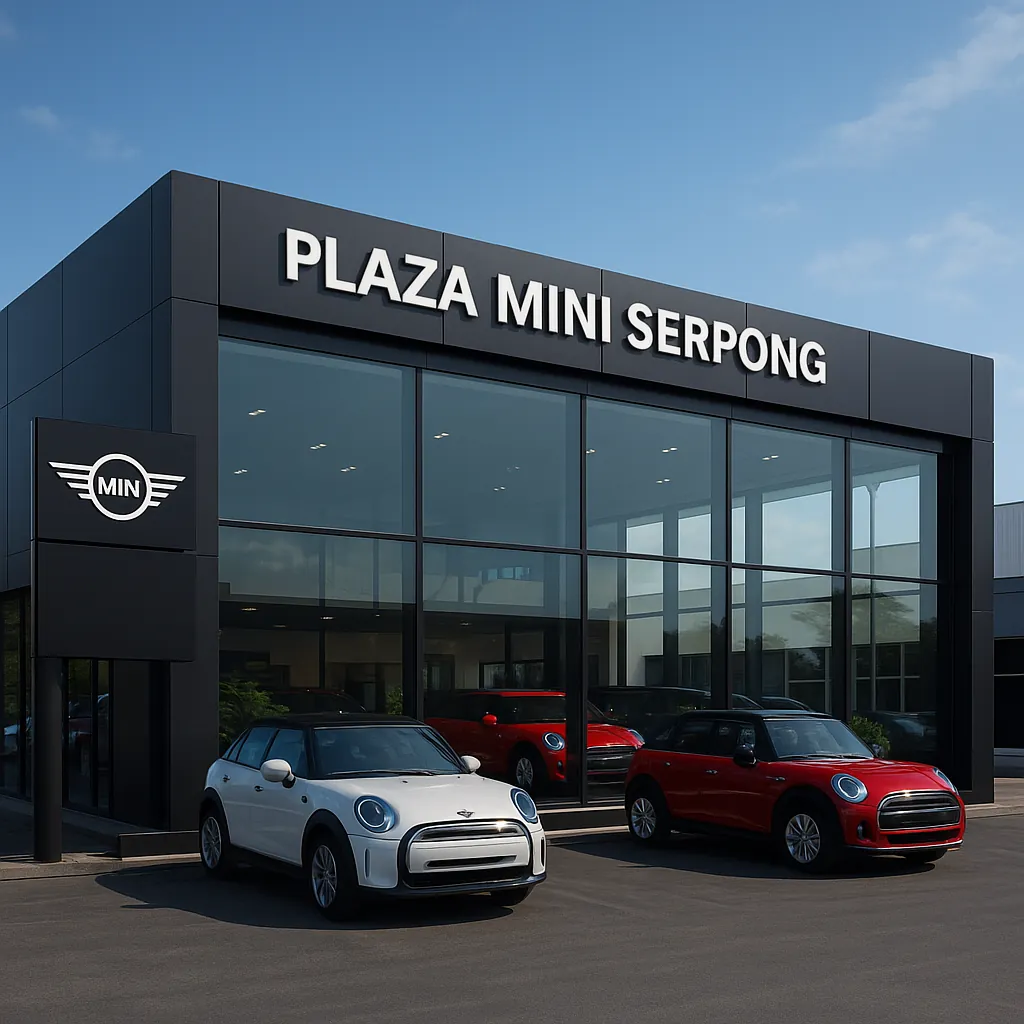 Dealer Plaza MINI Serpong dengan deretan mobil MINI di depan showroom
